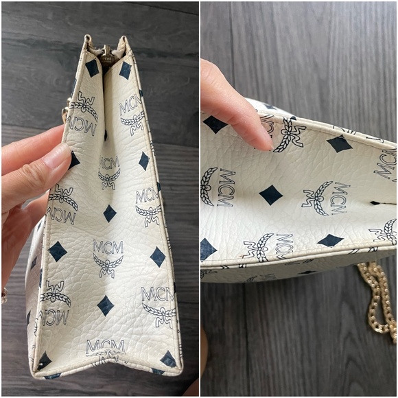 Vintage MCM Visetos White Leather Crossbody Shoulder Bag - Picture 5 of 16